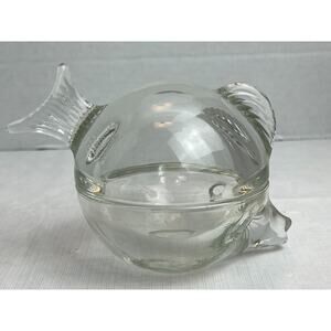 Vintage Anchor Hocking Art Glass Fish Covered Small Bowl USA Trinket Candy Dish